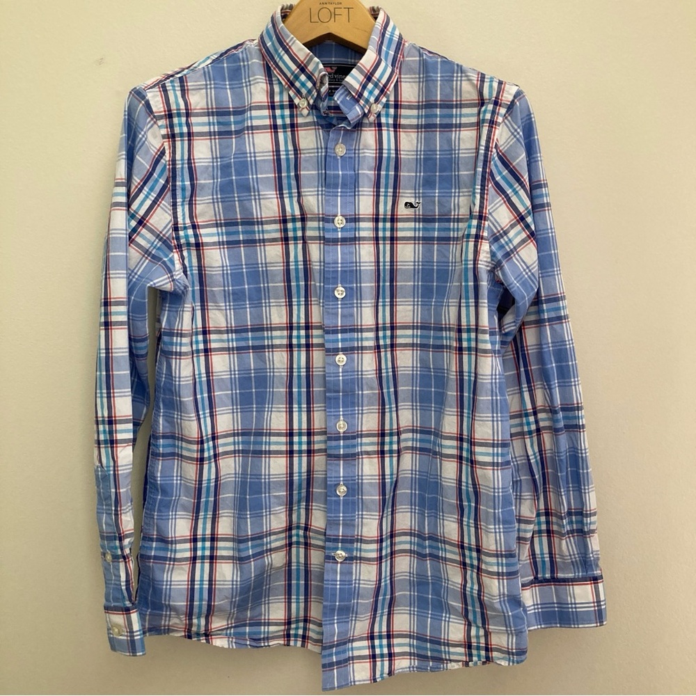 Vineyard Vines Whale Shirt Blue and Red Plaid